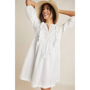 Anthropologie Dress Women's 0 XS White Thames Eyelet Bridal Ruffles Cottagecore